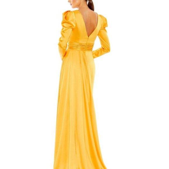 NWT | Mac Duggal‎ 12404 V Neckline Long Puff Sleeves Maxi Column Gown Mango 8 - Picture 2 of 7